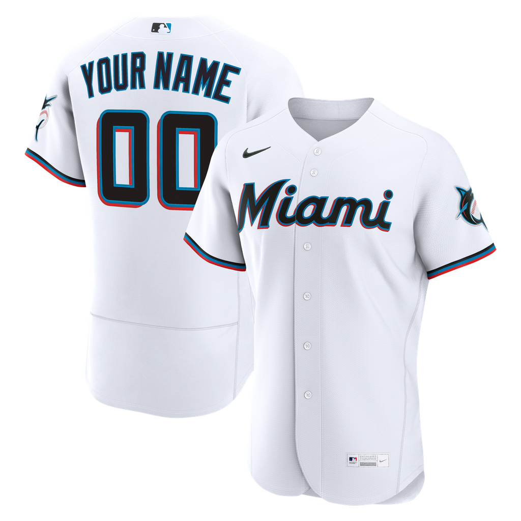 Miami Marlins Nike White Home Authentic Custom Jersey