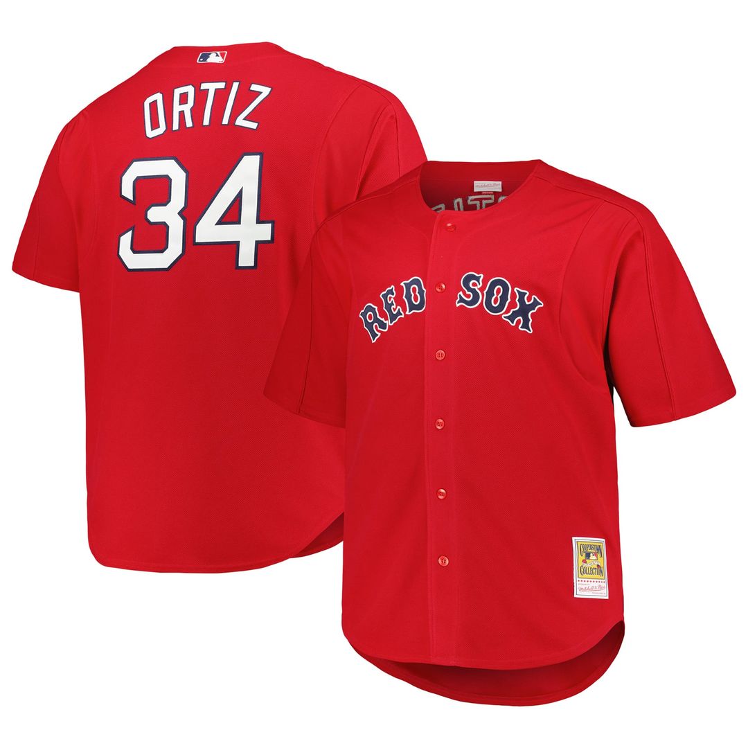 Boston Red Sox David Ortiz Mitchell & Ness Kelly Green Big & Tall Cooperstown Collection Mesh Batting Practice Jersey
