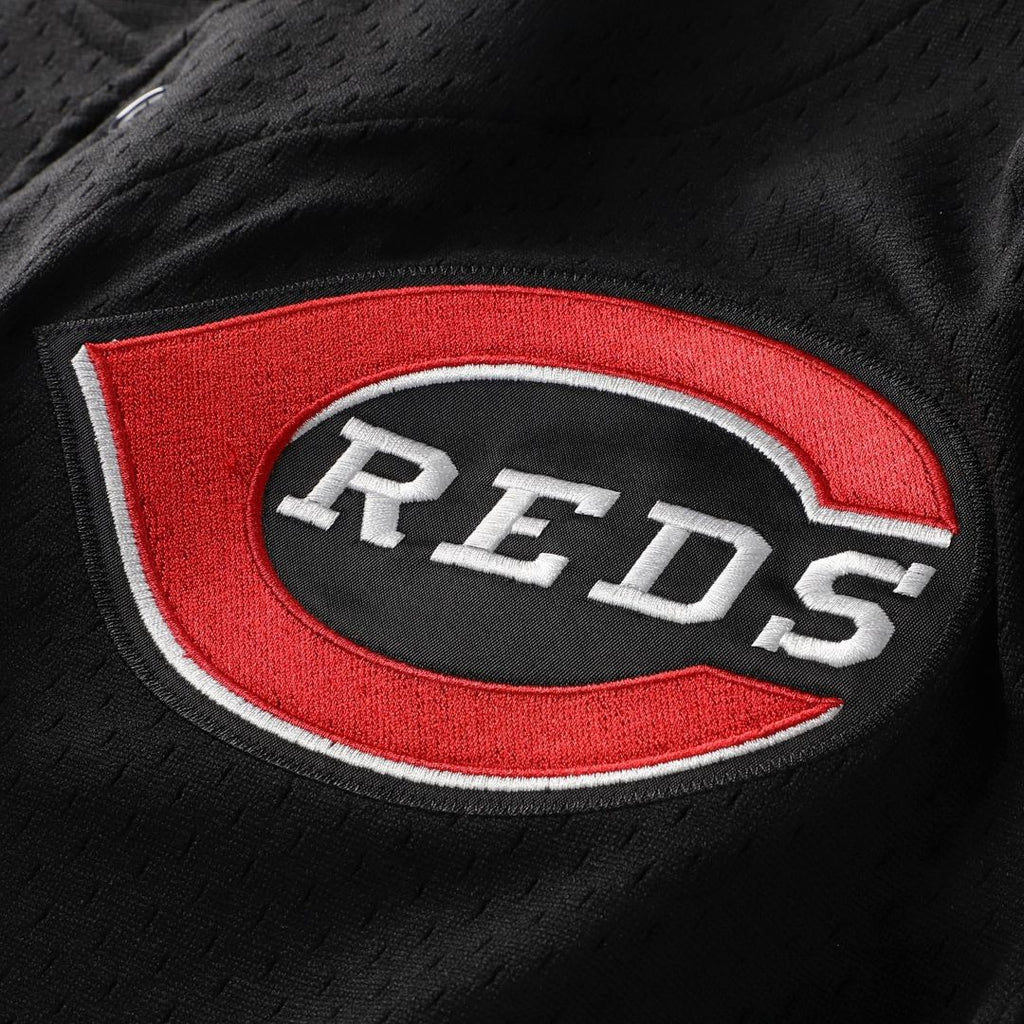 Cincinnati Reds Barry Larkin Mitchell & Ness Black Cooperstown Collection Mesh Batting Practice Button-Up Jersey