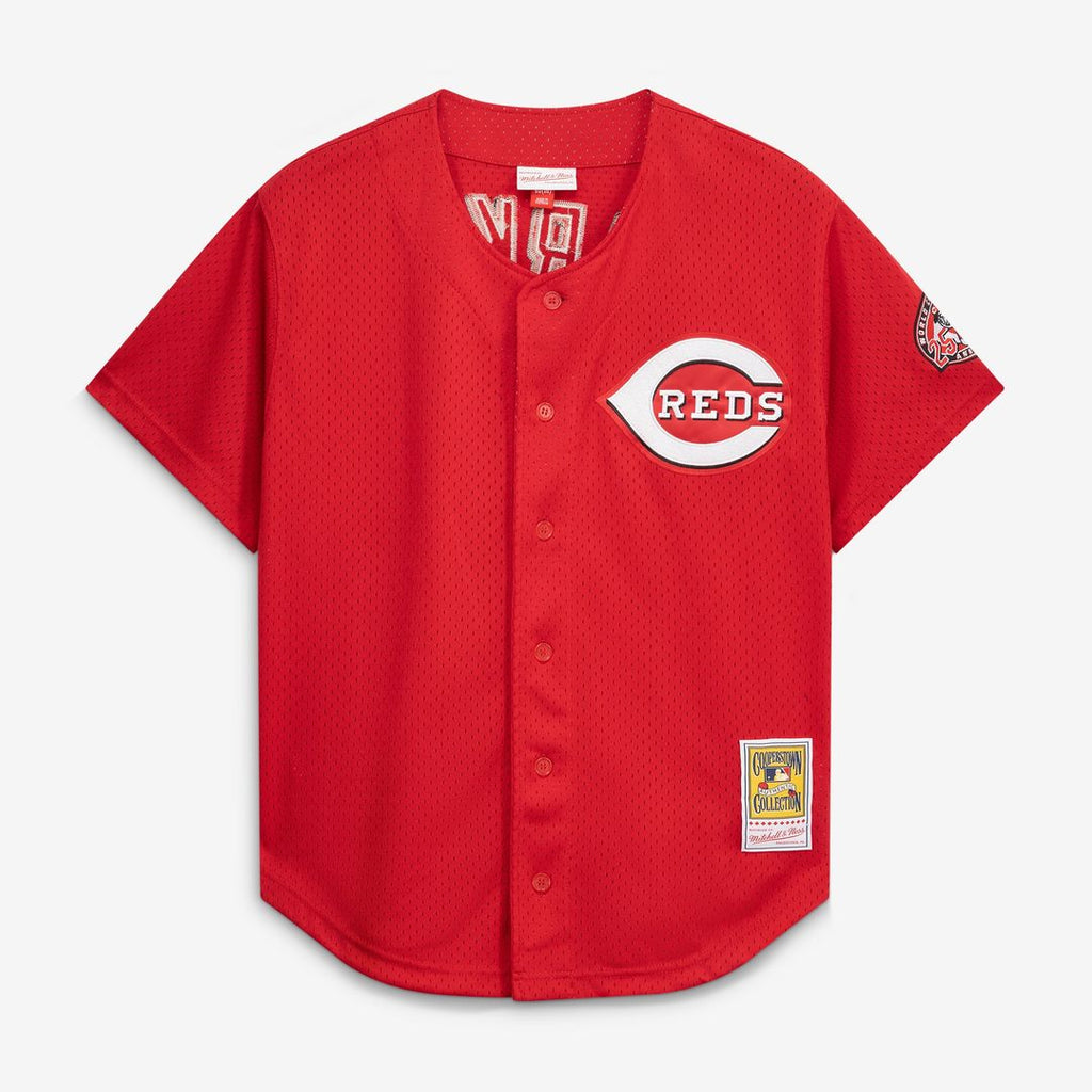 Cincinnati Reds Barry Larkin Mitchell & Ness Black Cooperstown Collection Mesh Batting Practice Button-Up Jersey