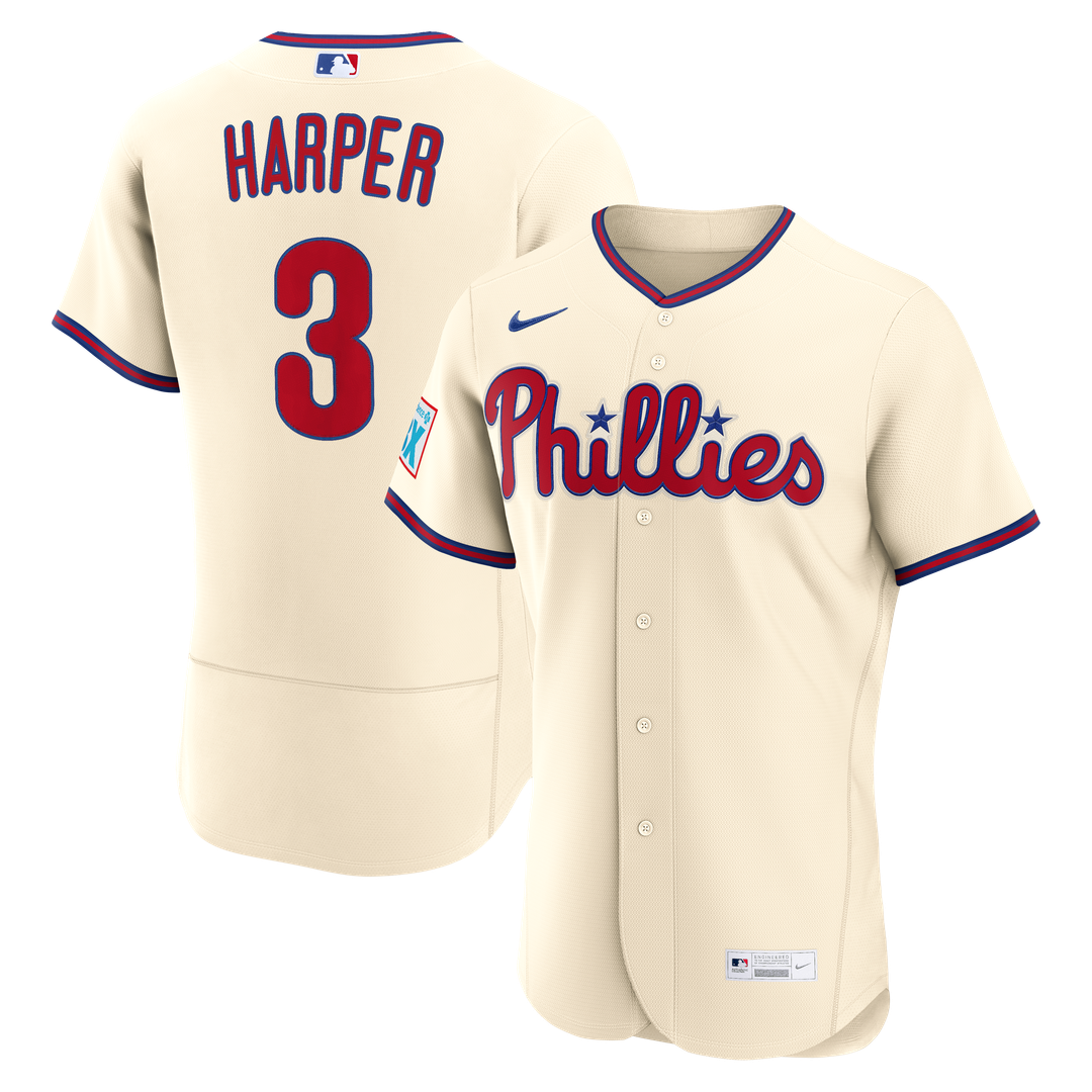 Philadelphia Phillies Bryce Harper Nike Cream Alternate Authentic Sponsor Patch Jersey